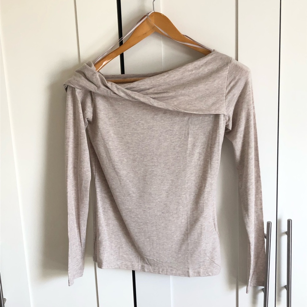 Zara Beige Marl Asymmetric Neck Top